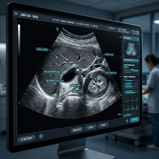AI-powered abdominal ultrasound interpretation example